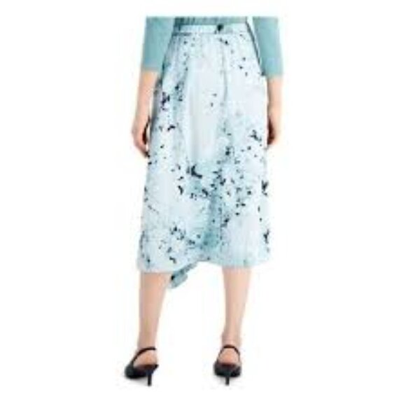 ALFANI Blue Summer Blossoms Asymmetric A-Line Peplum Side Skirt 14 Plus NWT - Picture 6 of 14